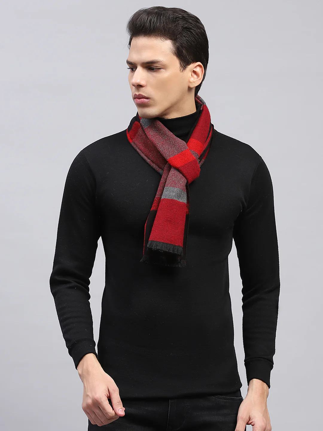 Men Maroon & Black Self Design Muffler - Image 3