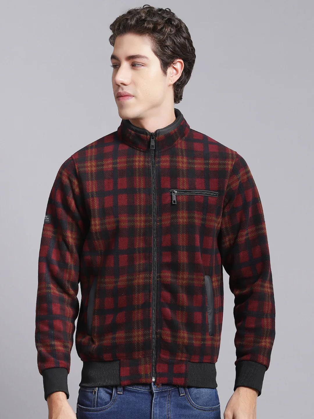 Men Maroon & Black Solid Cotton Blend Sweatshirt - Image 2