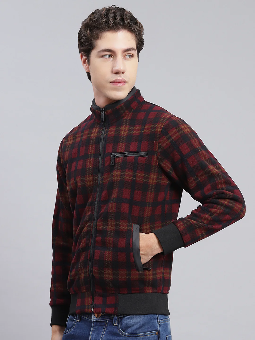 Men Maroon & Black Solid Cotton Blend Sweatshirt - Image 4