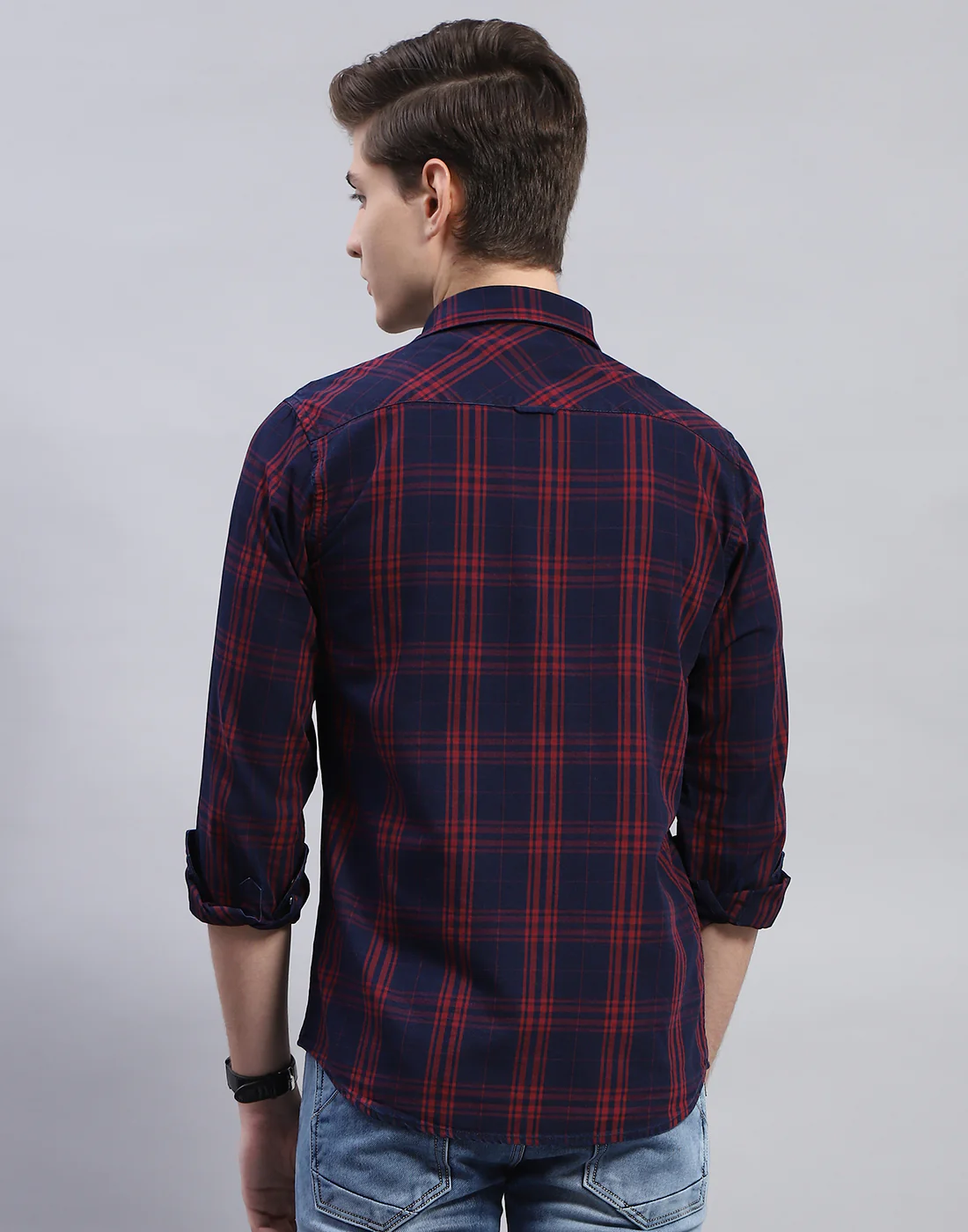 Men Maroon Check Collar Full Sleeve Shirt - Image 5