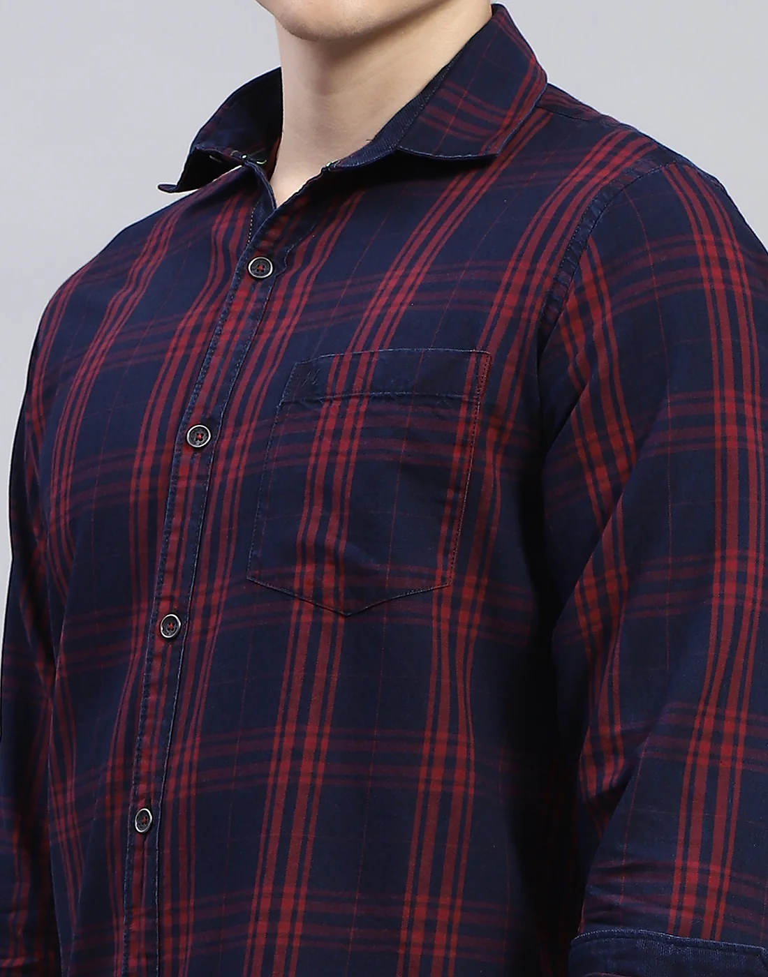 Men Maroon Check Collar Full Sleeve Shirt - Image 6