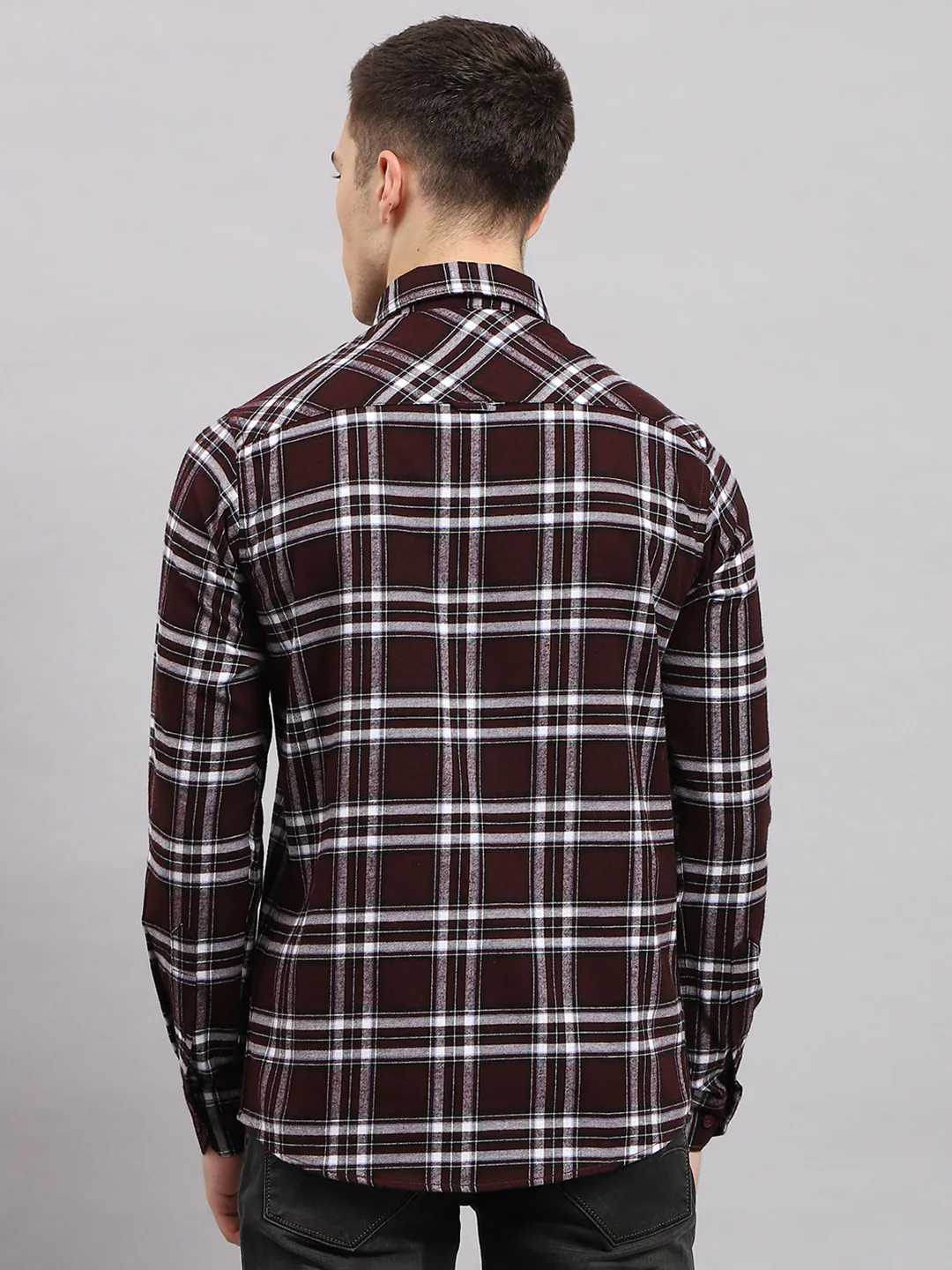 Men Maroon Check Collar Full Sleeve Shirt - Image 5
