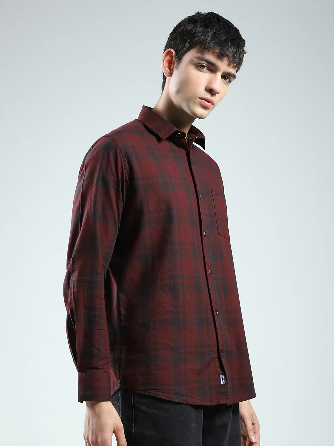 Men Maroon Check Collar Full Sleeve Shirt - Image 4