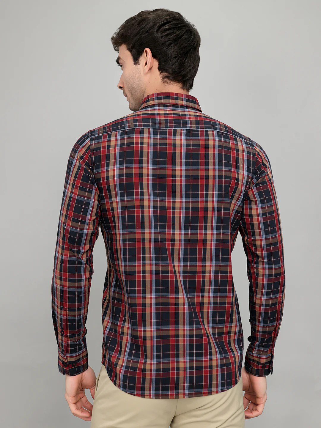 Men Maroon Check Collar Full Sleeve Shirt - Image 5