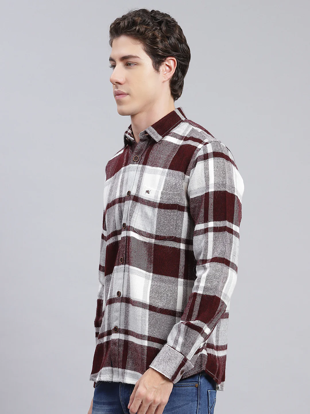 Men Maroon Check Poly Acrylic Shirt - Image 4