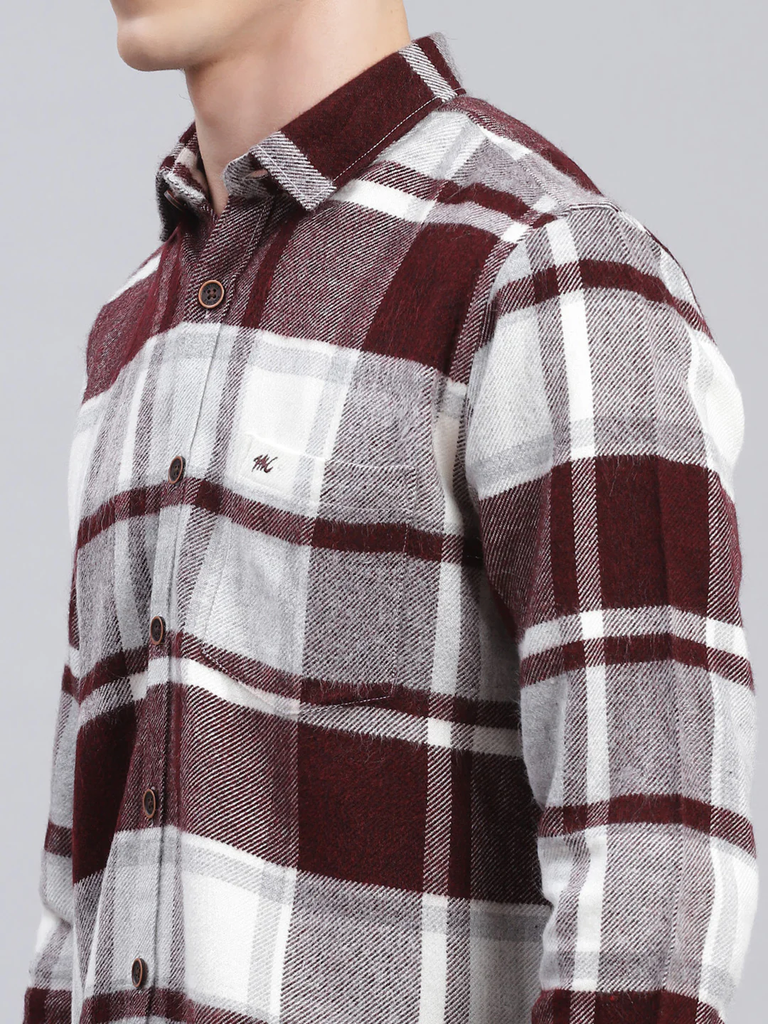 Men Maroon Check Poly Acrylic Shirt - Image 6