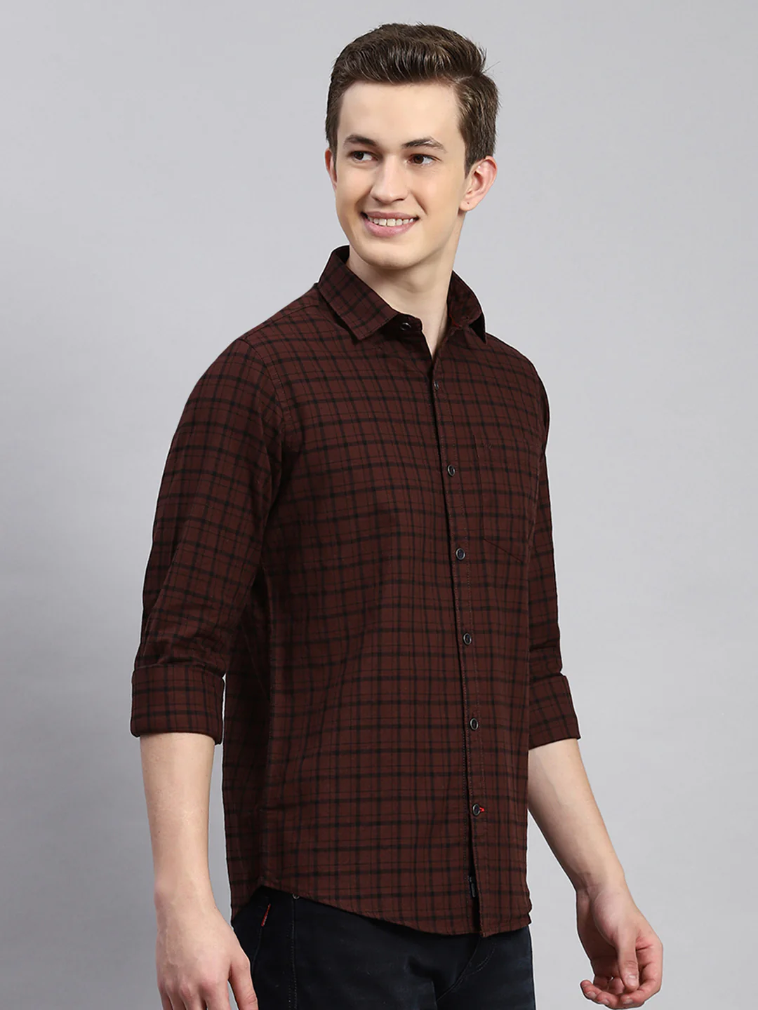 Men Maroon Check Shirt - Image 3