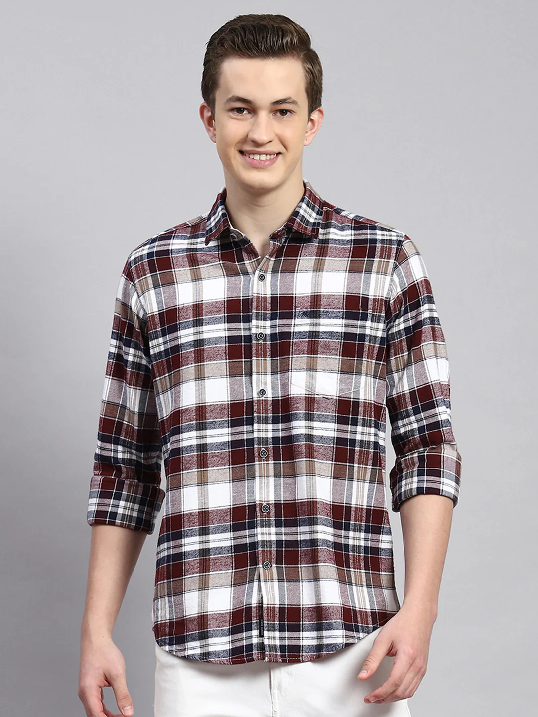 Men Maroon Check Shirt - Image 2