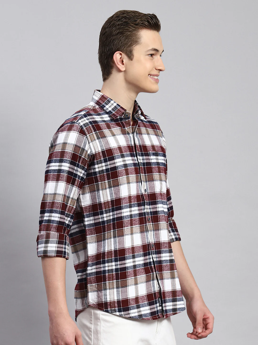Men Maroon Check Shirt - Image 3