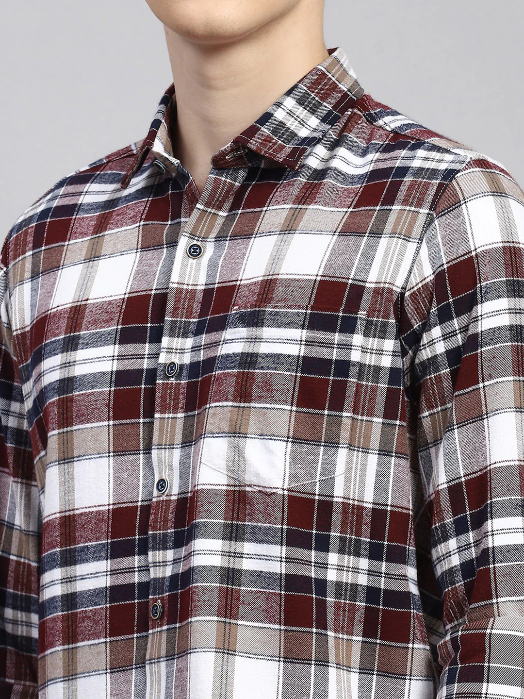 Men Maroon Check Shirt - Image 6