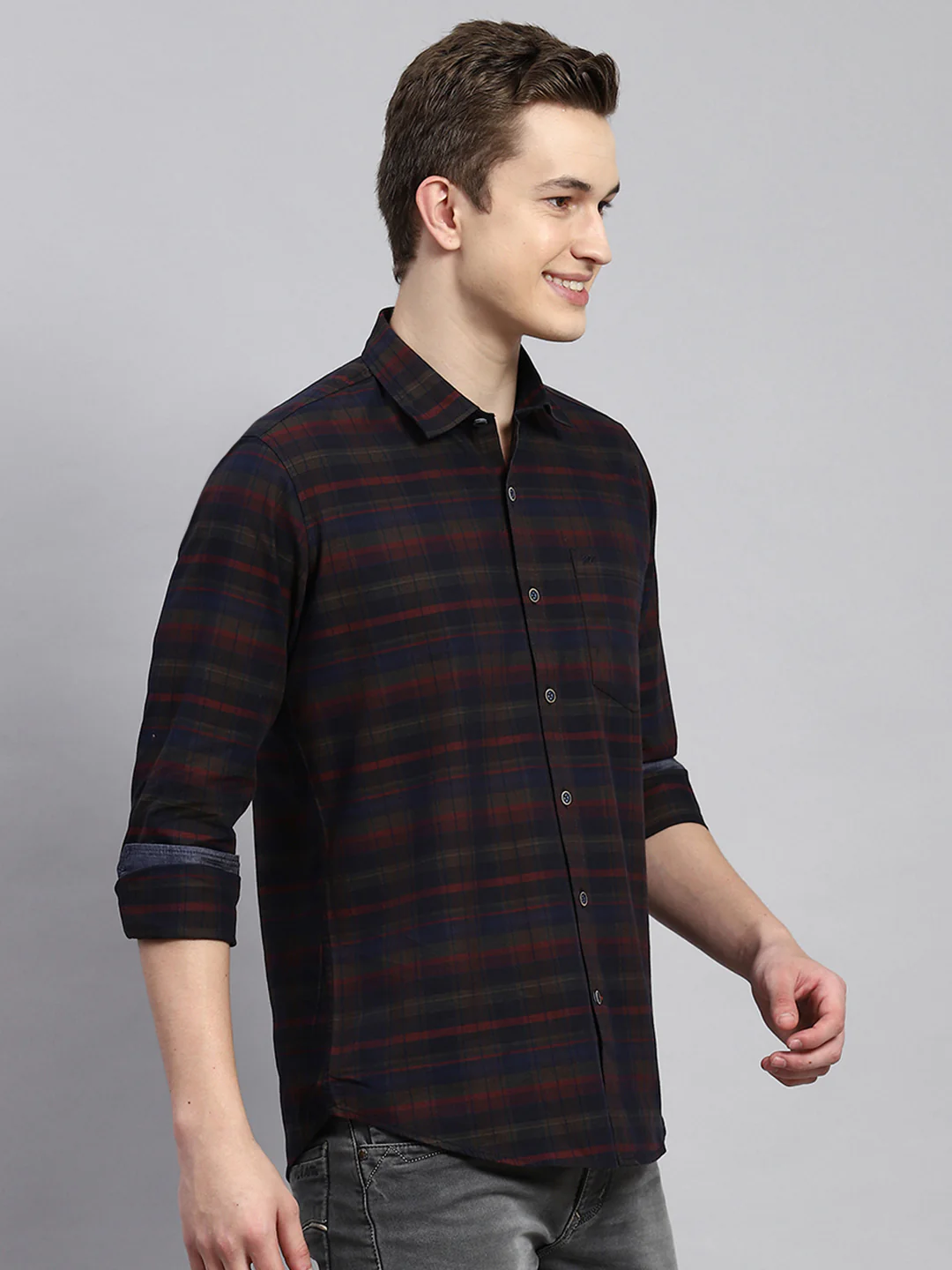 Men Maroon Check Shirt - Image 3