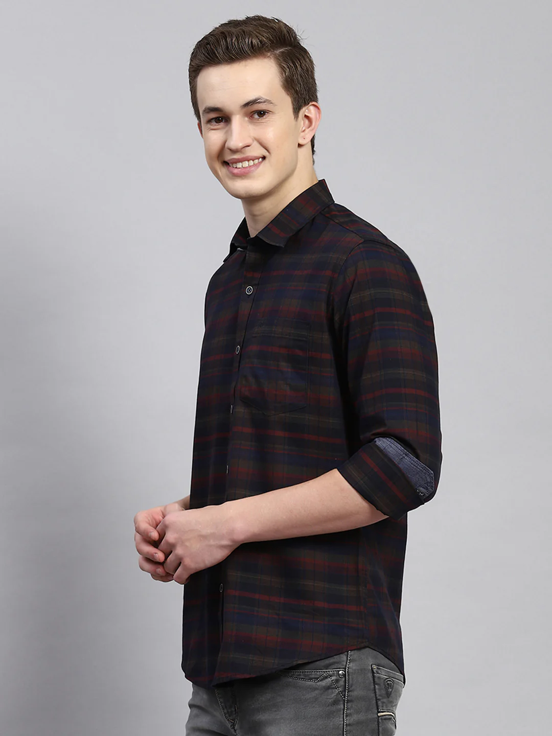 Men Maroon Check Shirt - Image 4