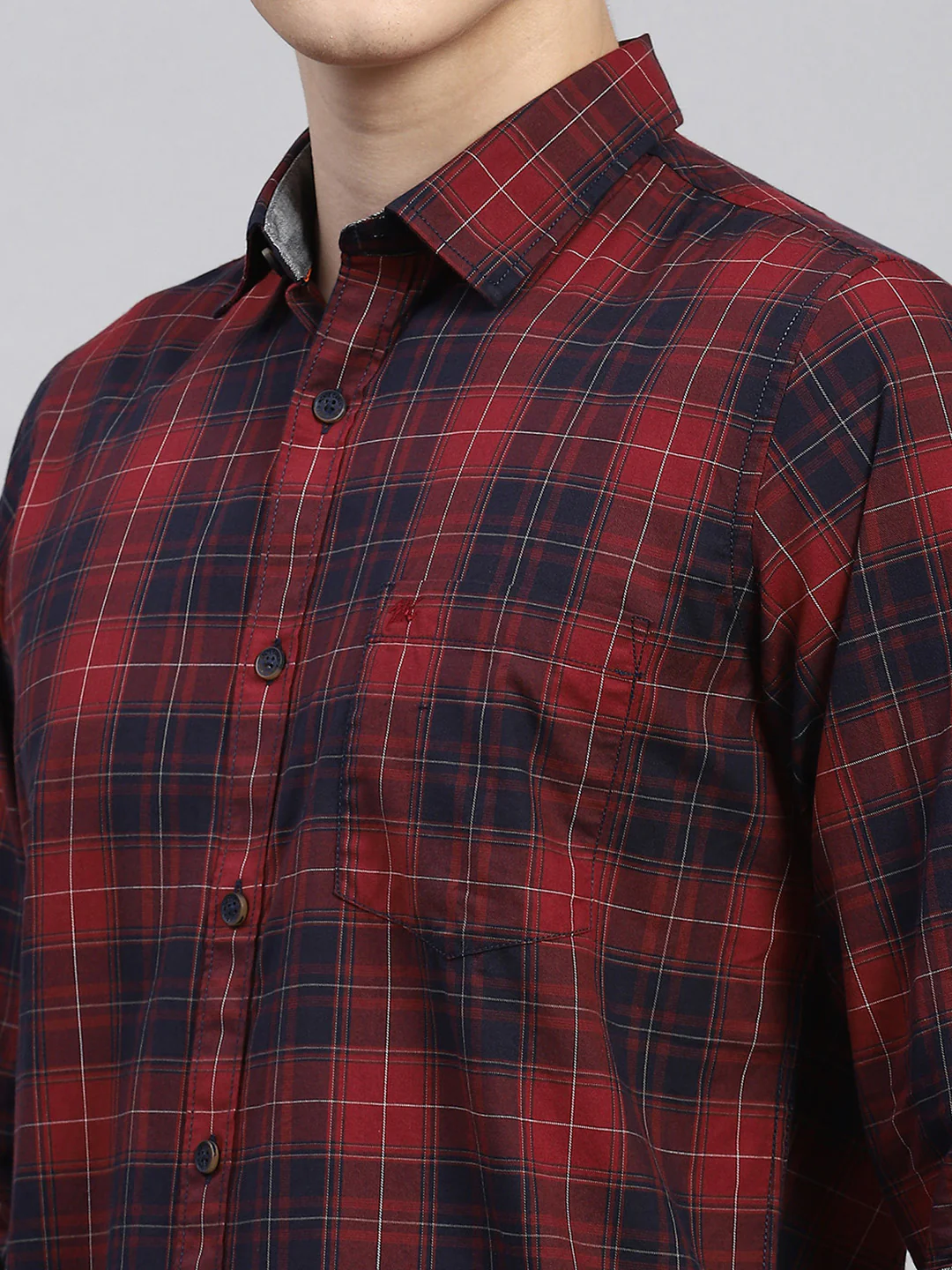 Men Maroon Check Shirt - Image 6