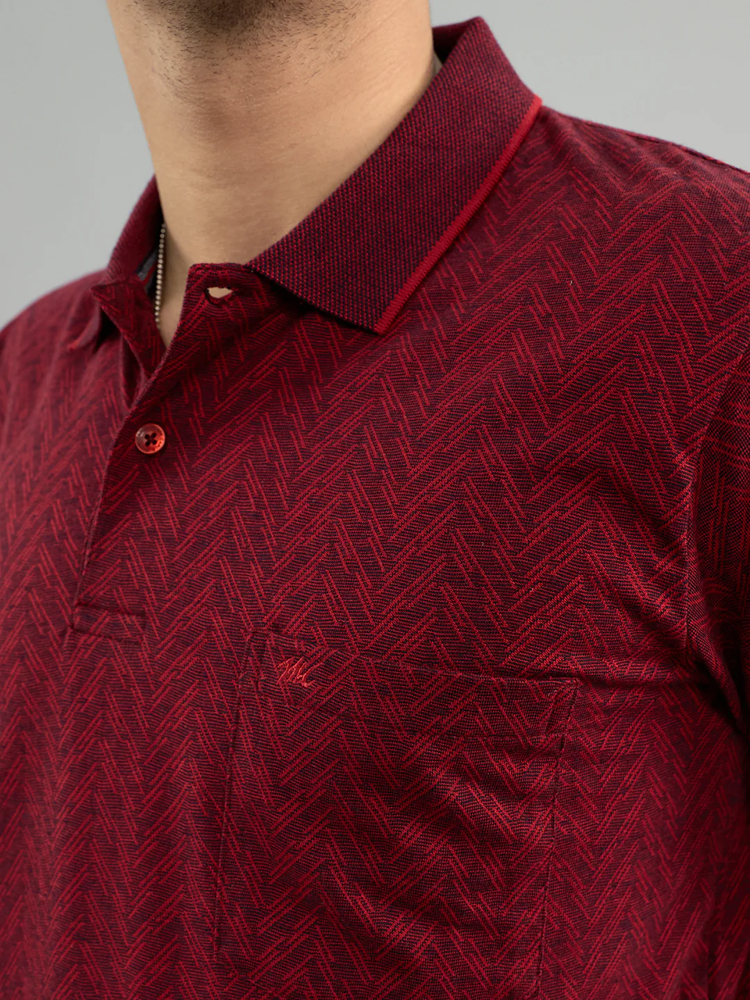 Men Maroon Chevron Polo Collar Half Sleeve T-Shirt - Image 5