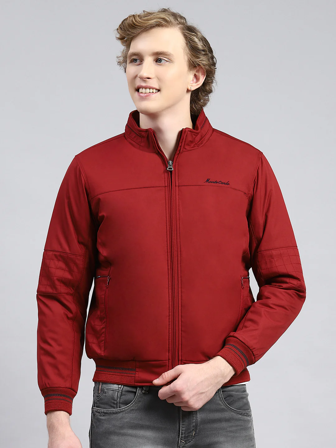 Men Maroon Plain Jacket - Image 2
