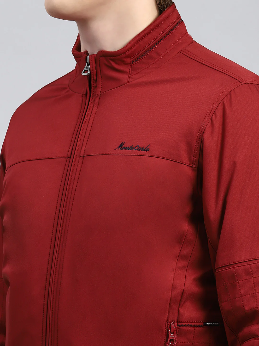 Men Maroon Plain Jacket - Image 6
