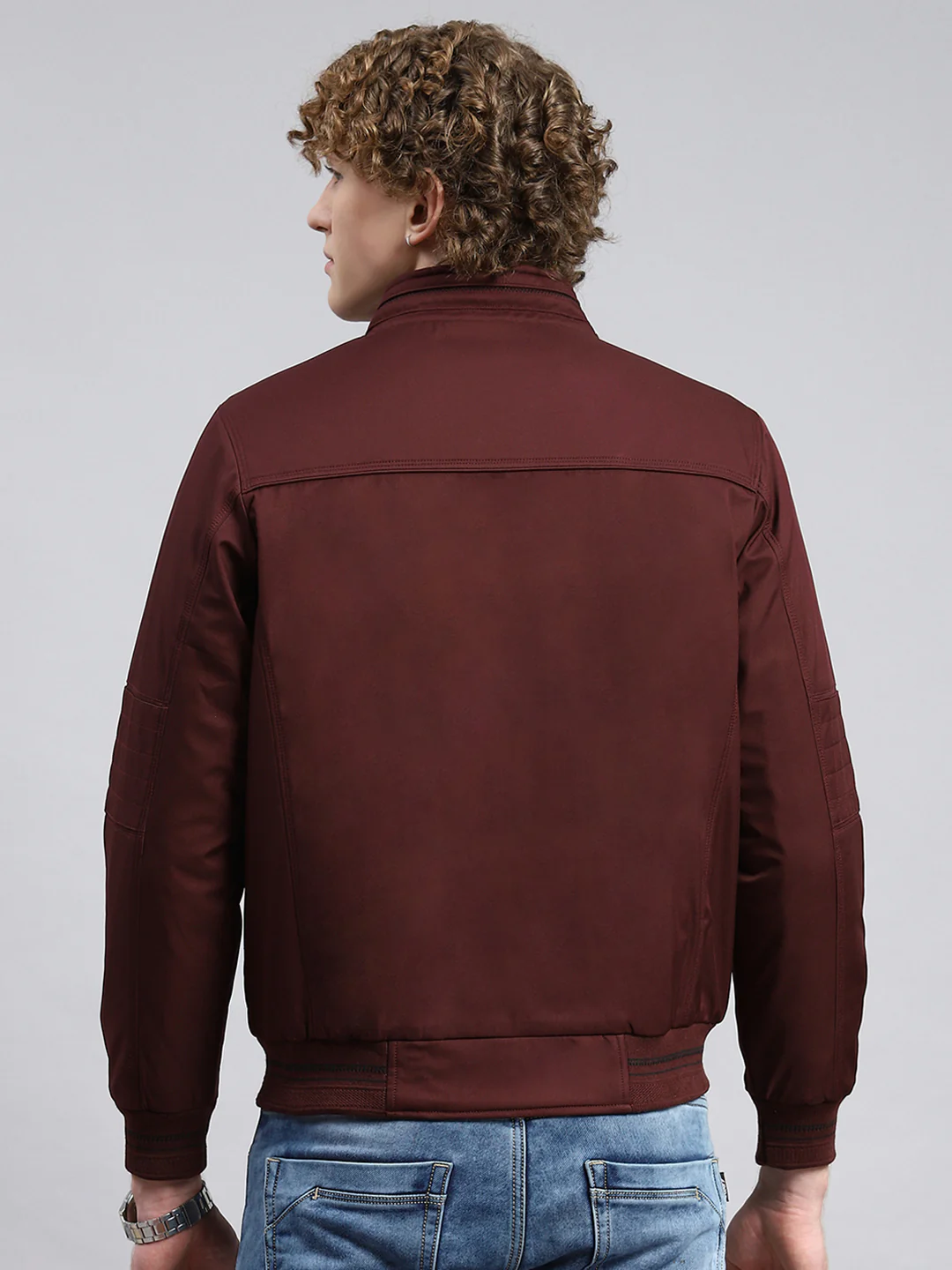 Men Maroon Plain Jacket - Image 5