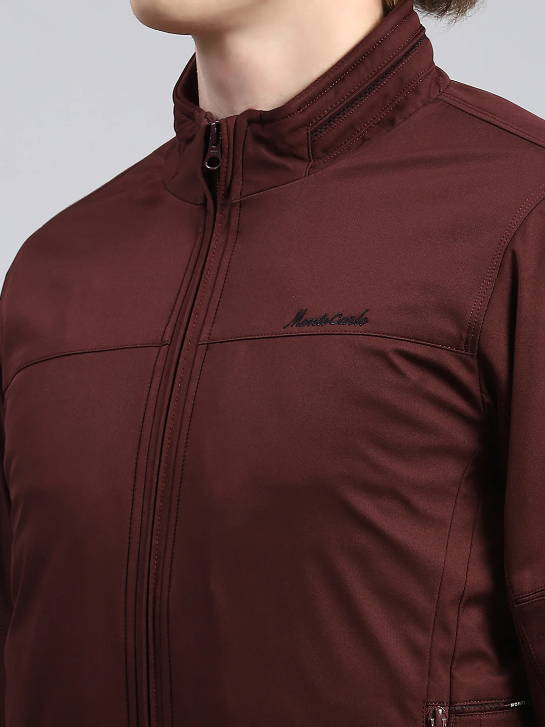 Men Maroon Plain Jacket - Image 6