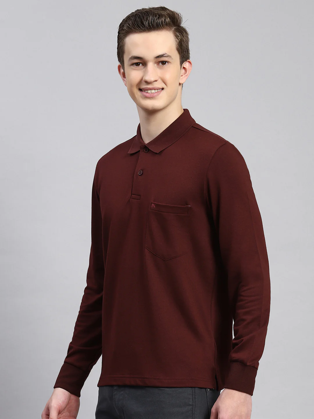 Men Maroon Plain Winter T-Shirt - Image 4