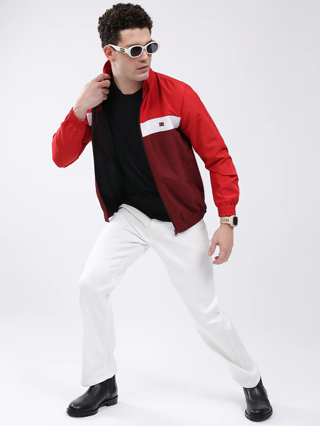 Men Maroon Printed Collar Full Sleeve Jacket - Image 2