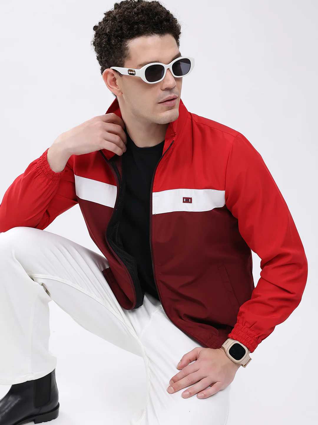 Men Maroon Printed Collar Full Sleeve Jacket - Image 6