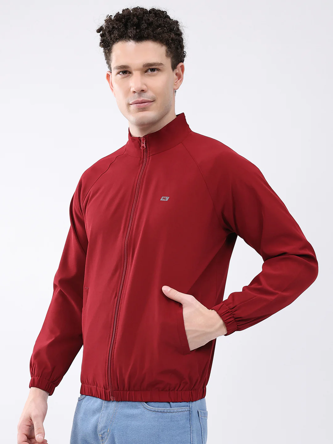 Men Maroon Printed Collar Full Sleeve Jacket - Image 3