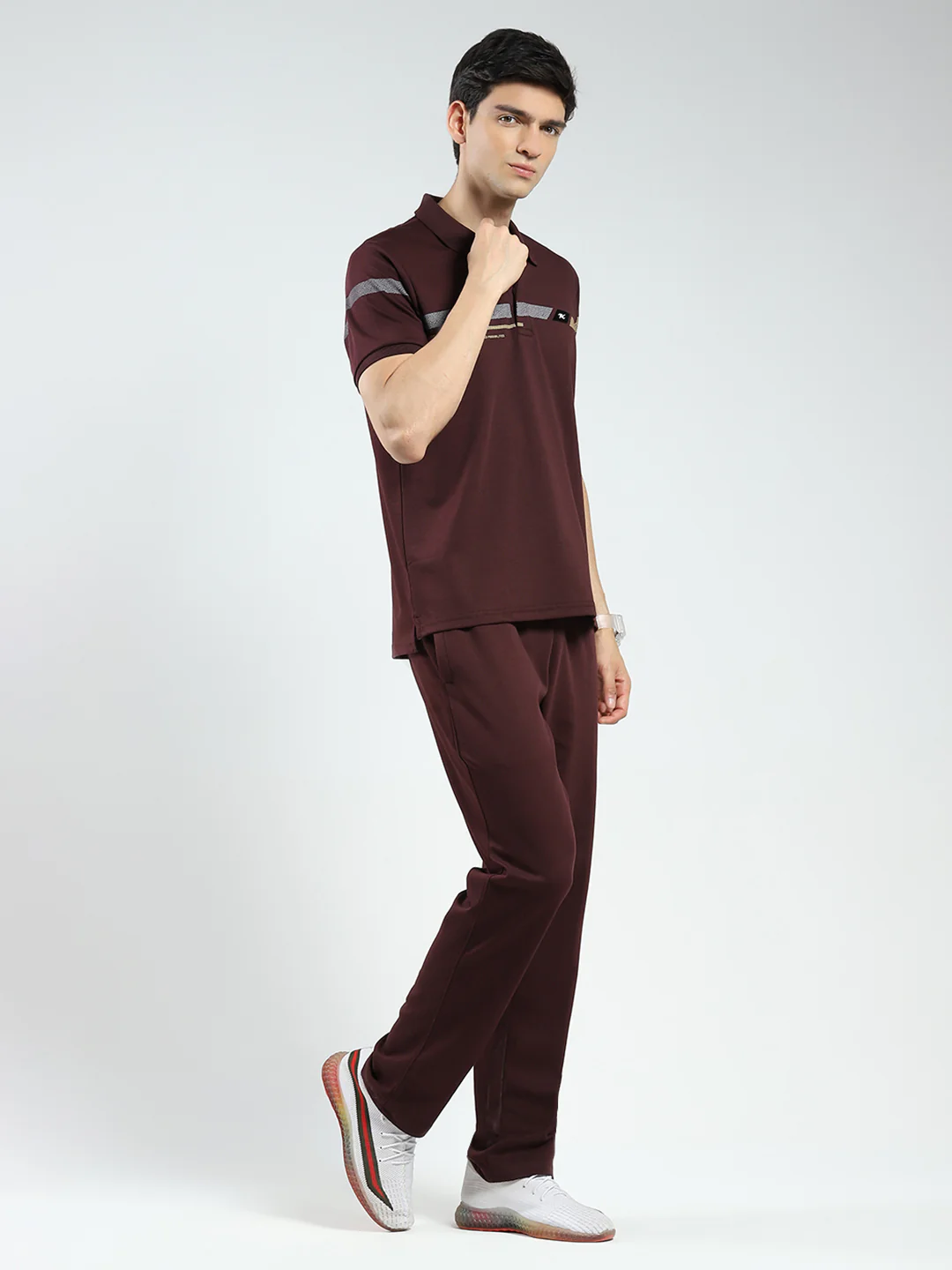 Men Maroon Printed Collar Half Sleeve Lower Set - Image 4