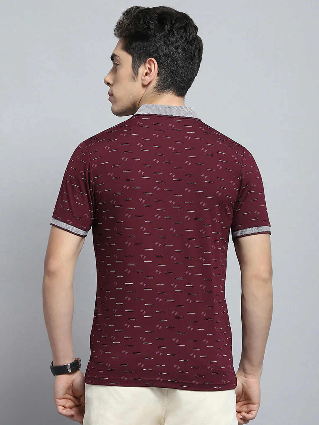 Men Maroon Printed Collar Half Sleeve T-Shirt - Image 5