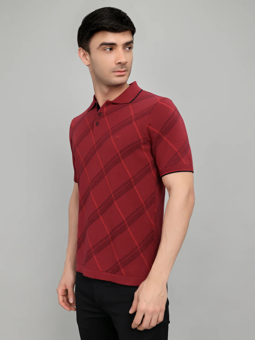 Men Maroon Printed Collar Half Sleeve T-Shirt - Image 2