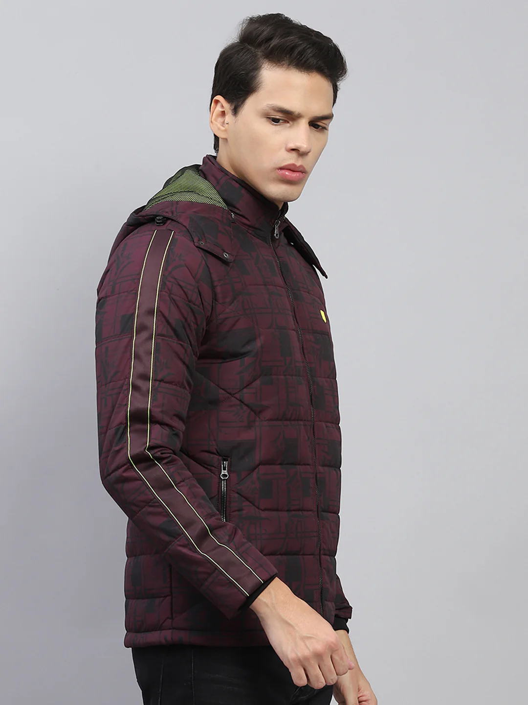 Men Maroon Printed Detachable Hood Full Sleeve Jacket - Image 4