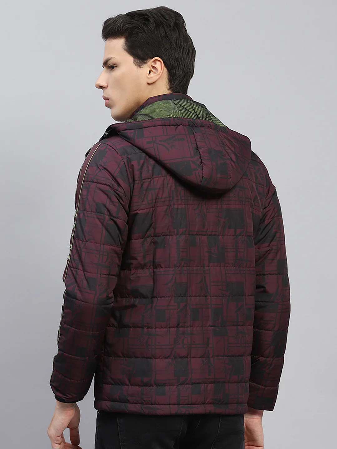Men Maroon Printed Detachable Hood Full Sleeve Jacket - Image 5