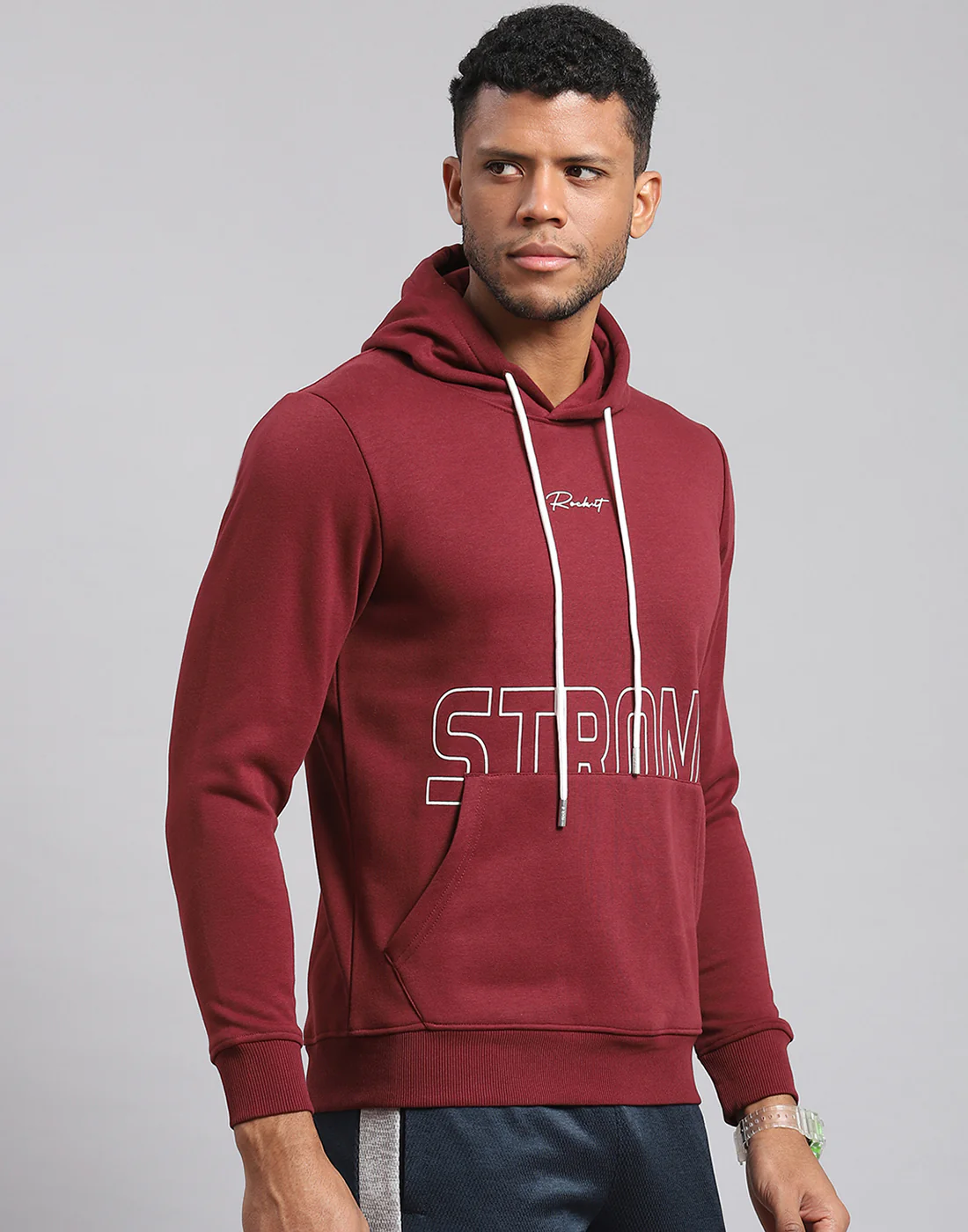 Rock.it Men Maroon Printed Hooded Full Sleeve Sweatshirt - Image 4