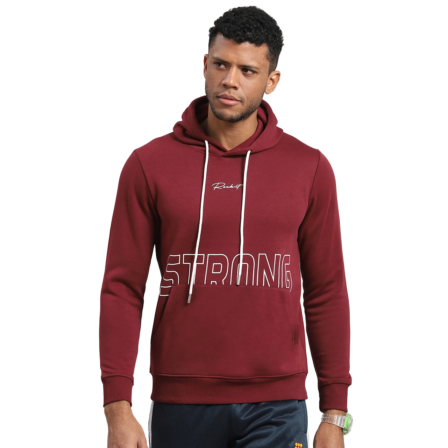 Rock.it Men Maroon Printed Hooded Full Sleeve Sweatshirt - Image 5