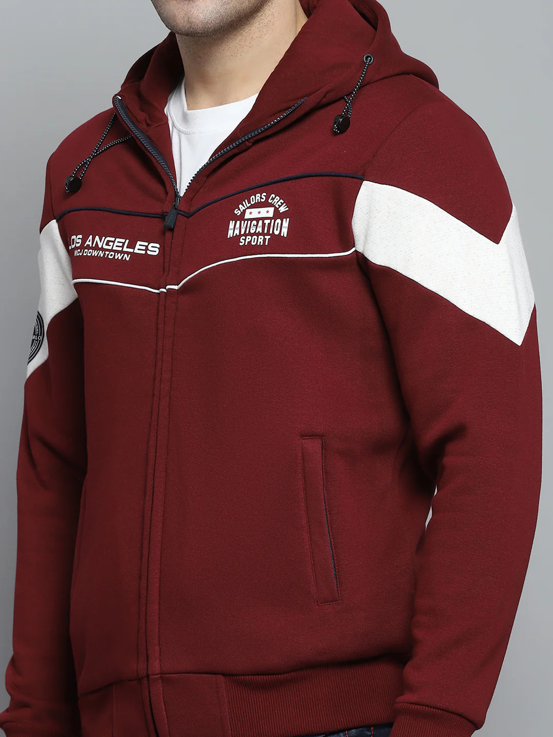 Men Maroon Printed Hooded Full Sleeve Sweatshirt - Image 7
