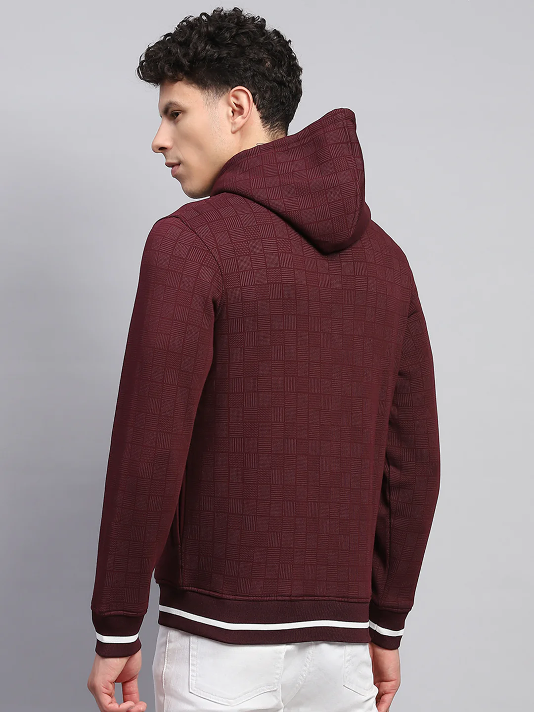 Men Maroon Printed Hooded Full Sleeve Sweatshirt - Image 5