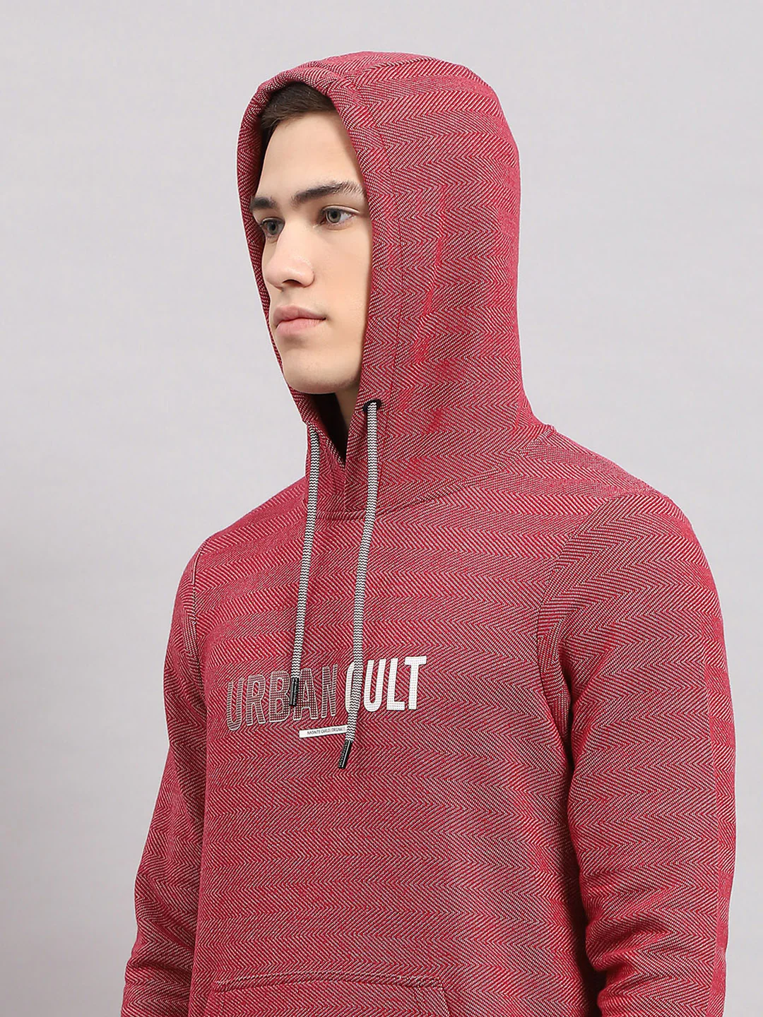 Men Maroon Printed Hooded Full Sleeve T-Shirt - Image 6