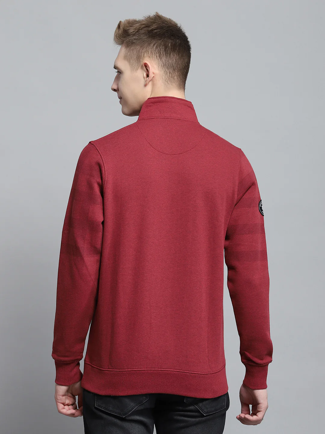 Men Maroon Printed Mock Neck Full Sleeve Sweatshirt - Image 5