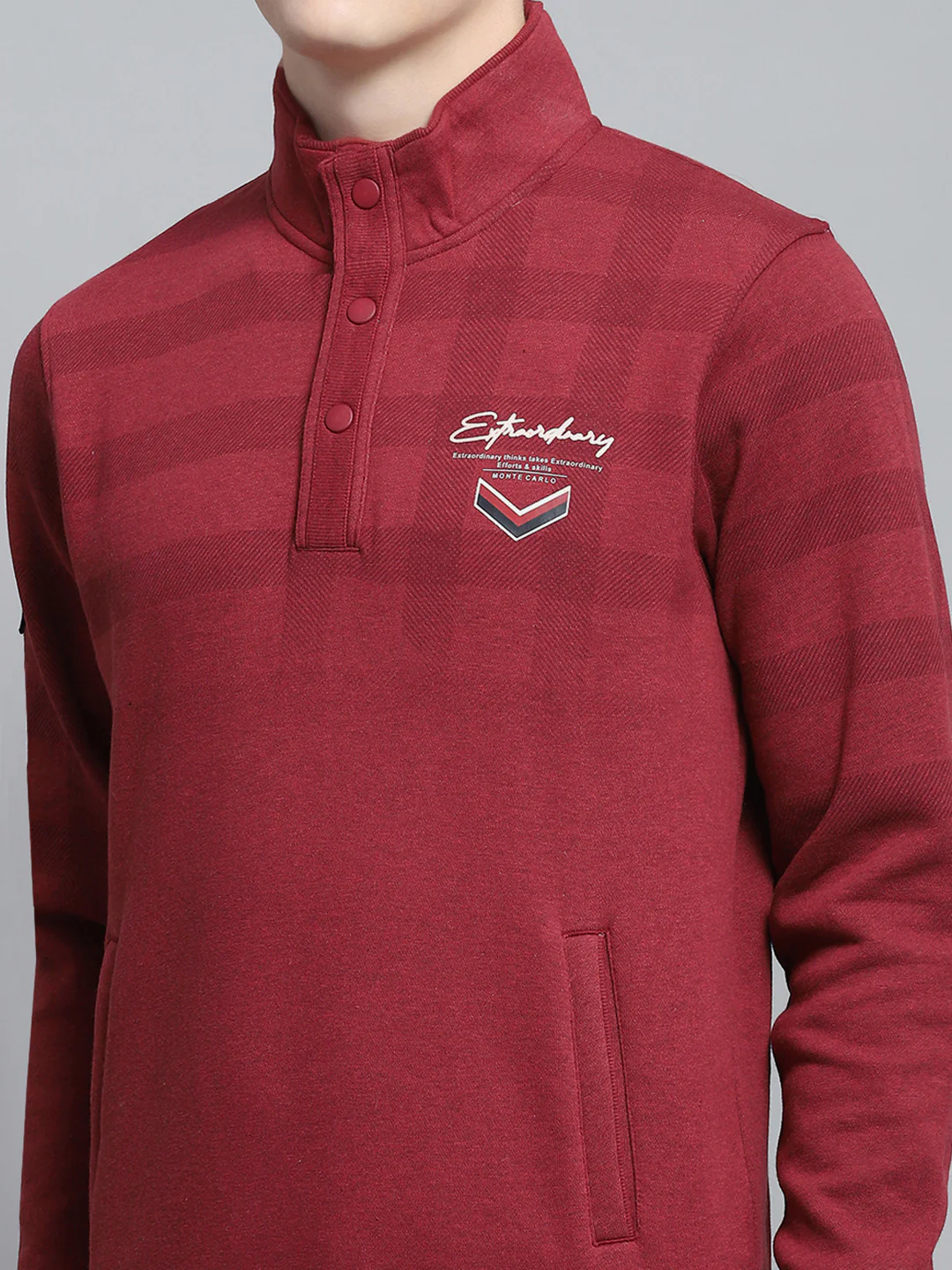 Men Maroon Printed Mock Neck Full Sleeve Sweatshirt - Image 7