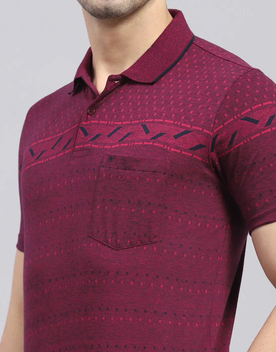 Men Maroon Printed Polo Collar Half Sleeve T-Shirt - Image 6