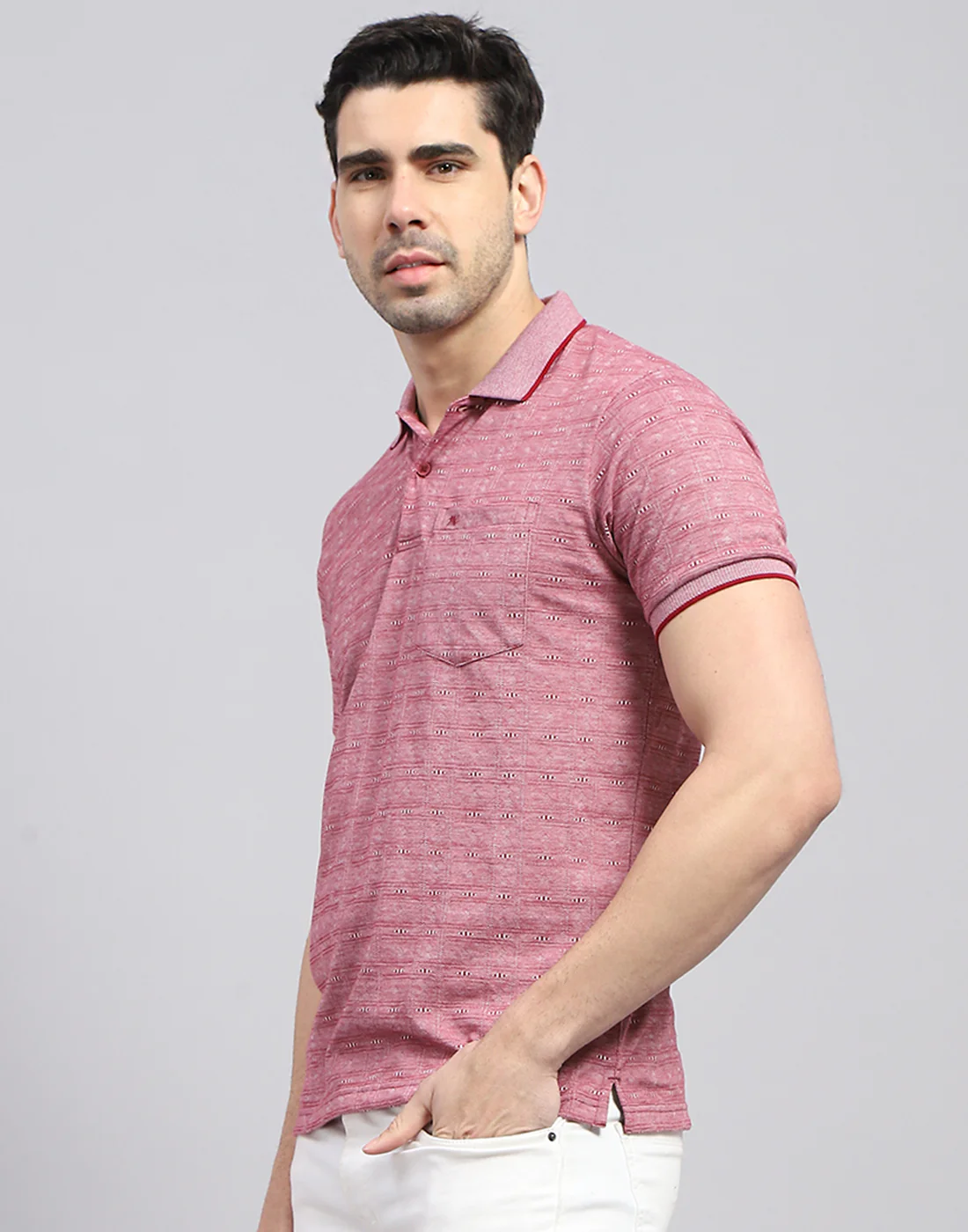 Men Maroon Printed Polo Collar Half Sleeve T-Shirt - Image 3