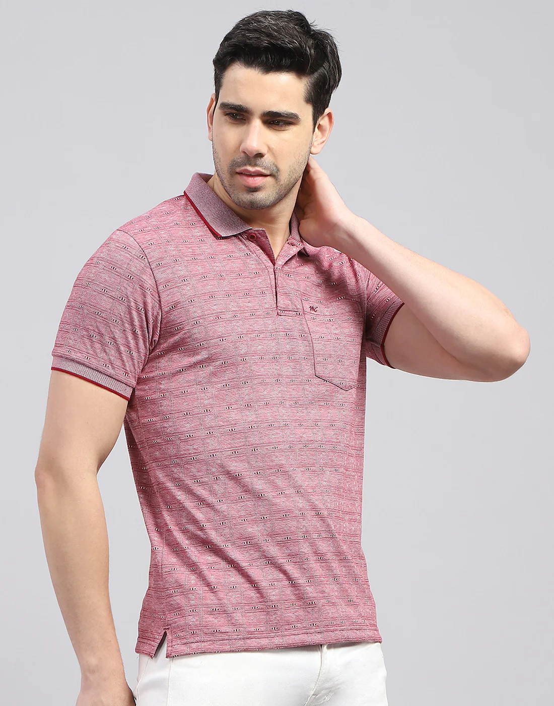 Men Maroon Printed Polo Collar Half Sleeve T-Shirt - Image 4