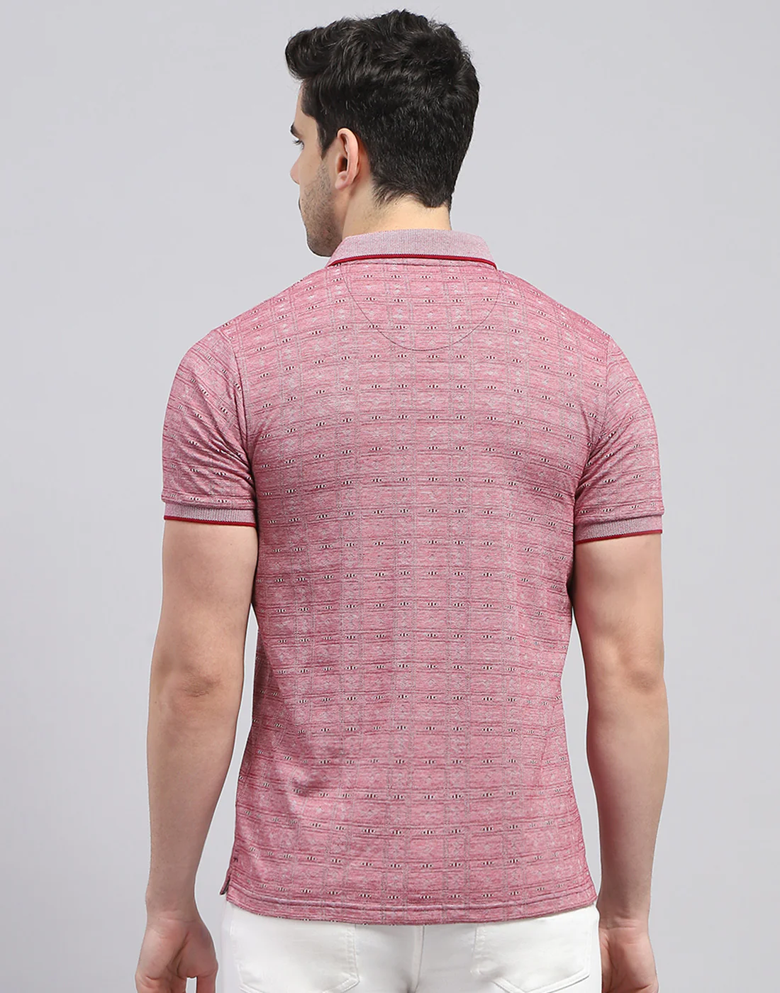 Men Maroon Printed Polo Collar Half Sleeve T-Shirt - Image 5