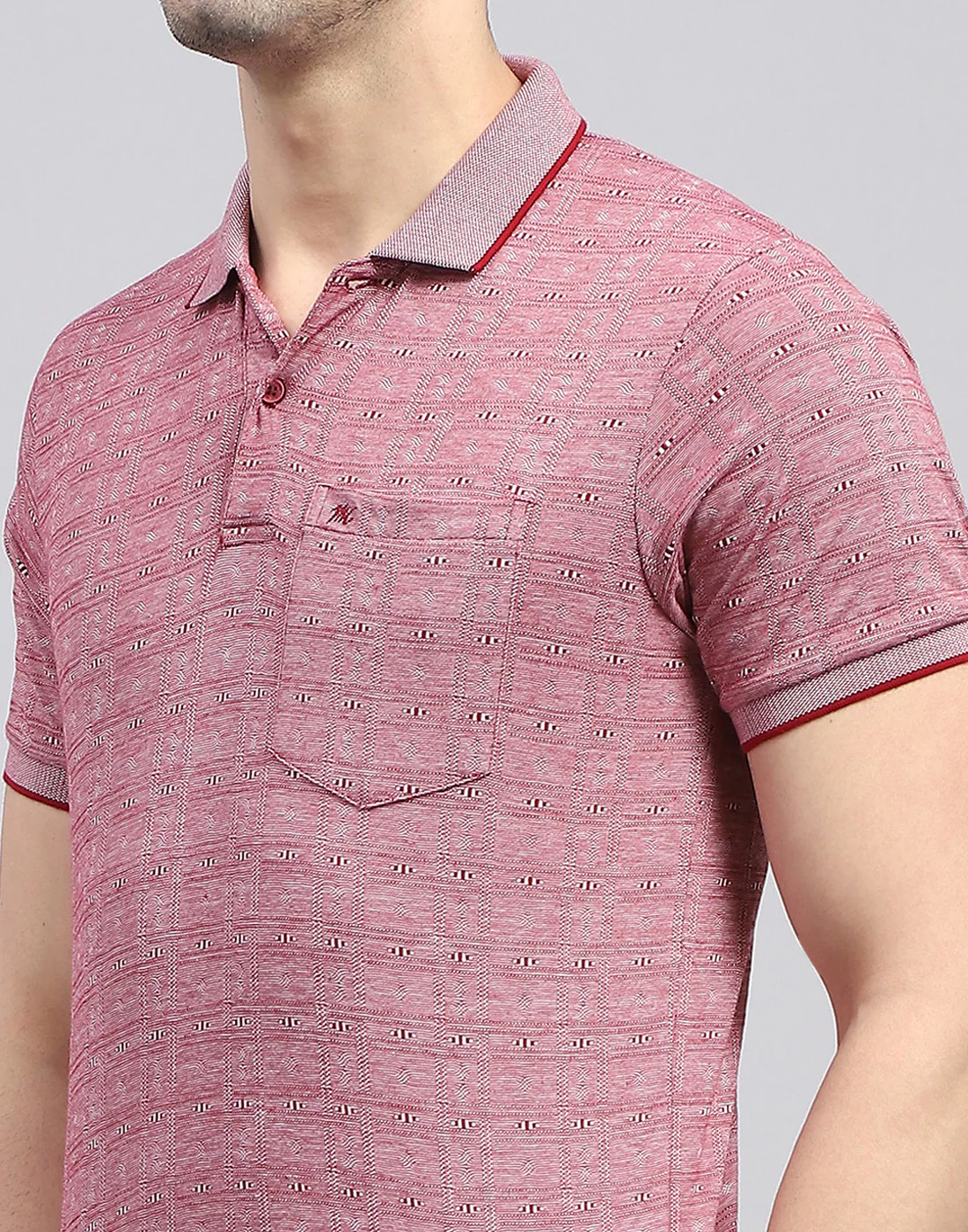 Men Maroon Printed Polo Collar Half Sleeve T-Shirt - Image 6