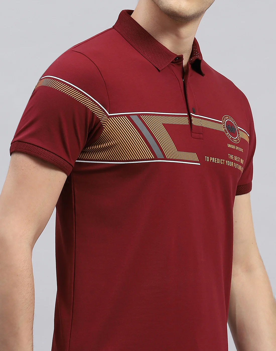 Men Maroon Printed Polo Collar Half Sleeve T-Shirt - Image 6