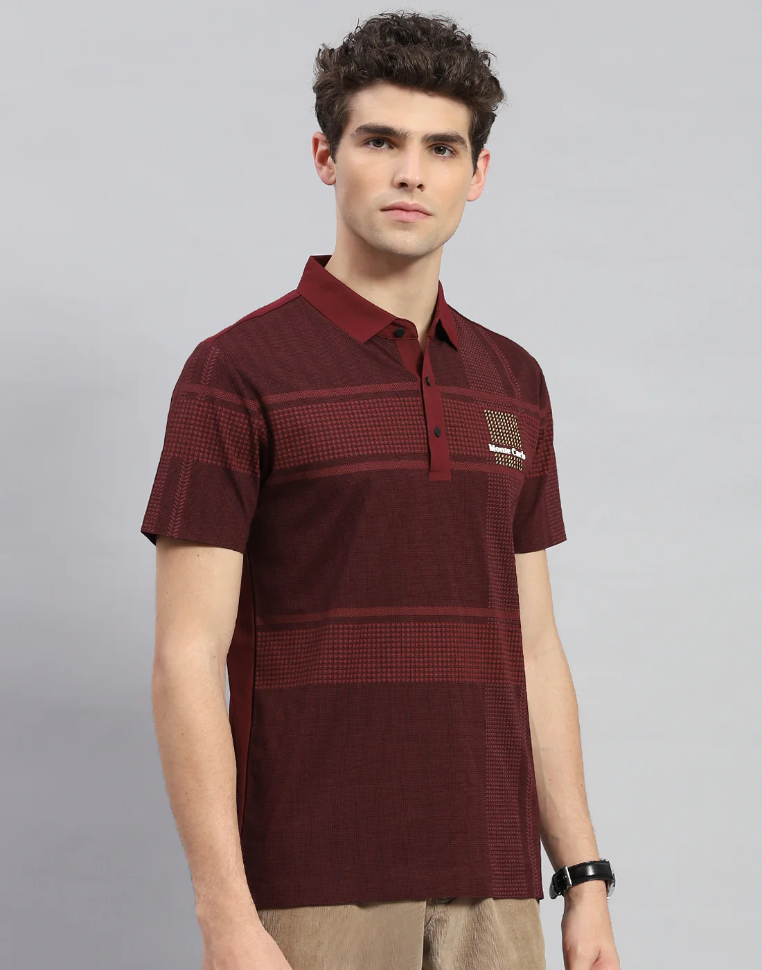 Men Maroon Printed Polo Collar Half Sleeve T-Shirt - Image 4