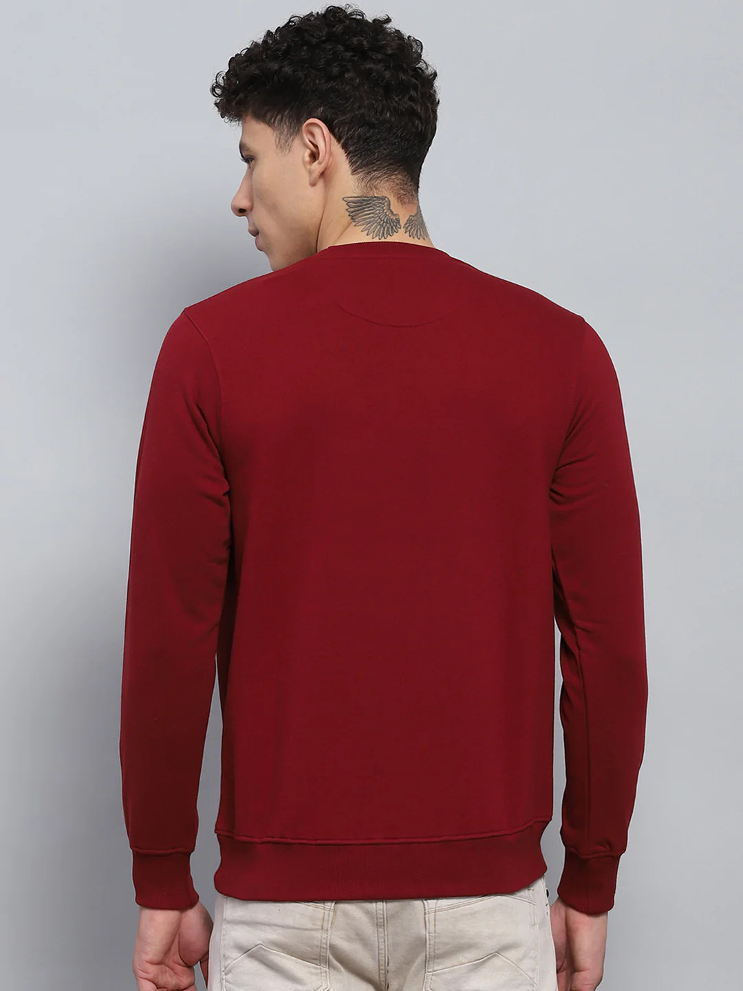 Men Maroon Printed Round Neck Full Sleeve Sweatshirt - Image 5