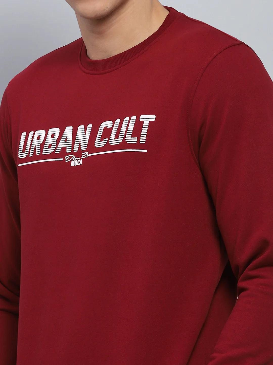 Men Maroon Printed Round Neck Full Sleeve Sweatshirt - Image 6
