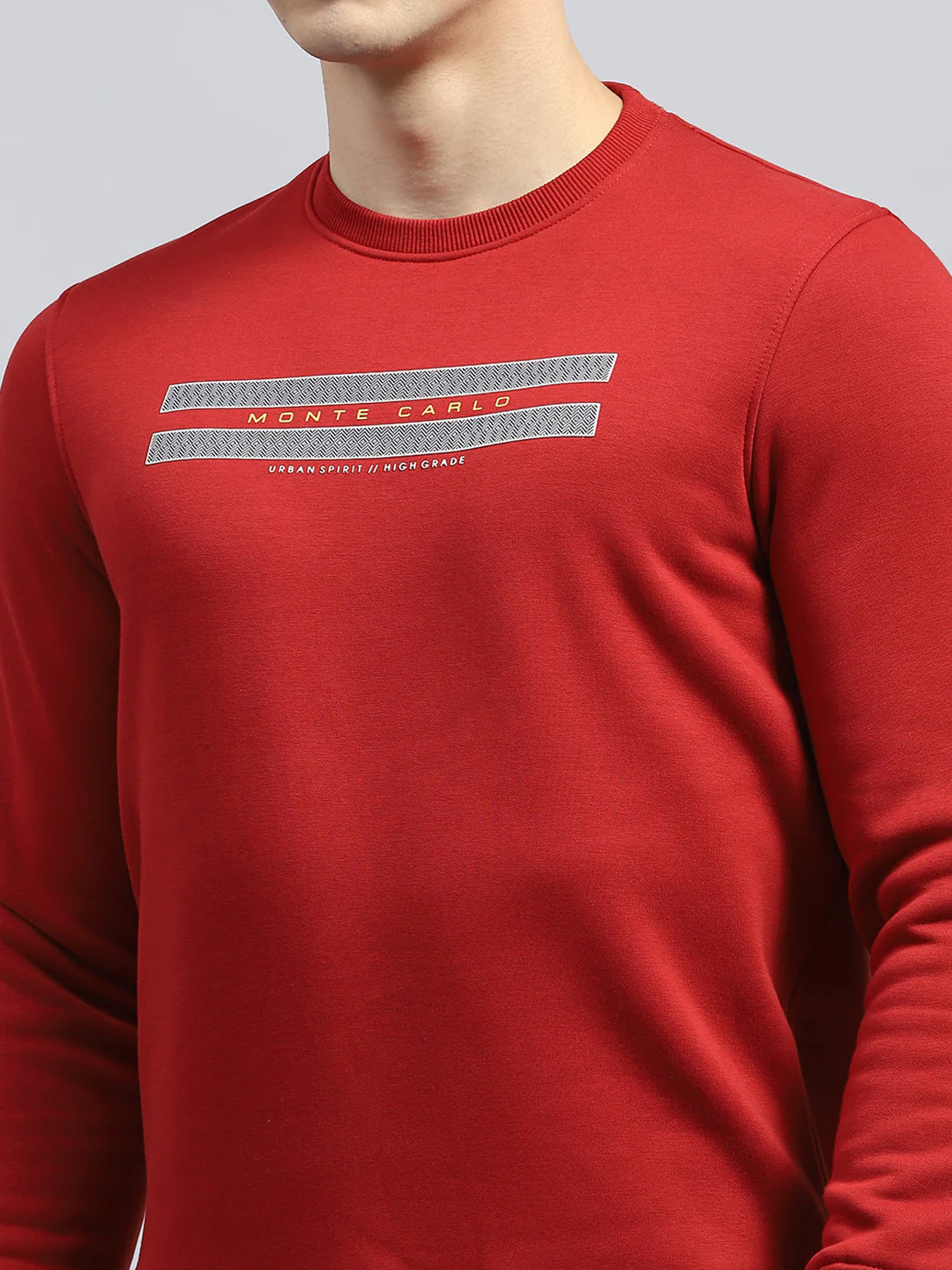 Men Maroon Printed Round Neck Full Sleeve Sweatshirt - Image 6