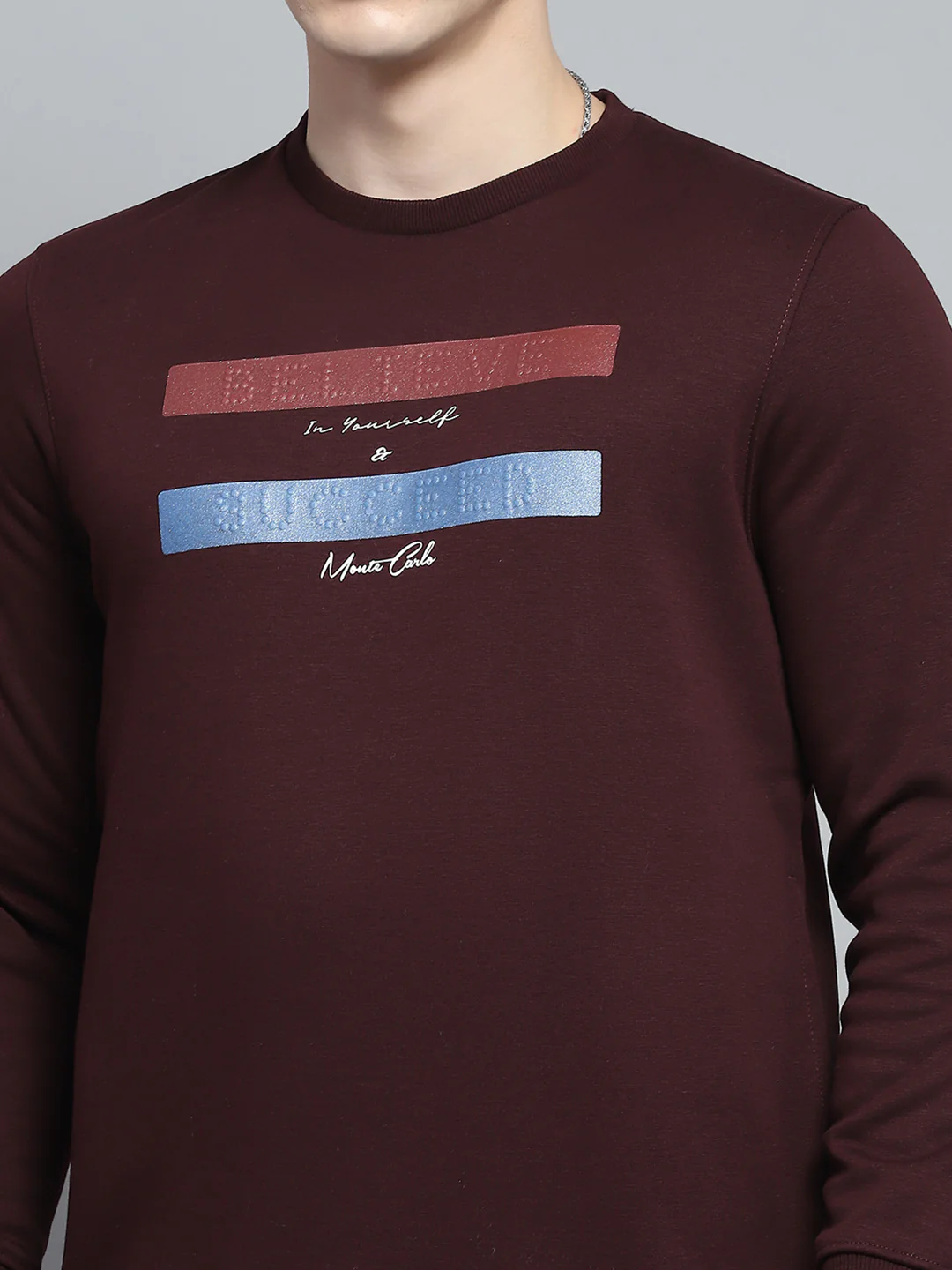 Men Maroon Printed Round Neck Full Sleeve Sweatshirt - Image 6