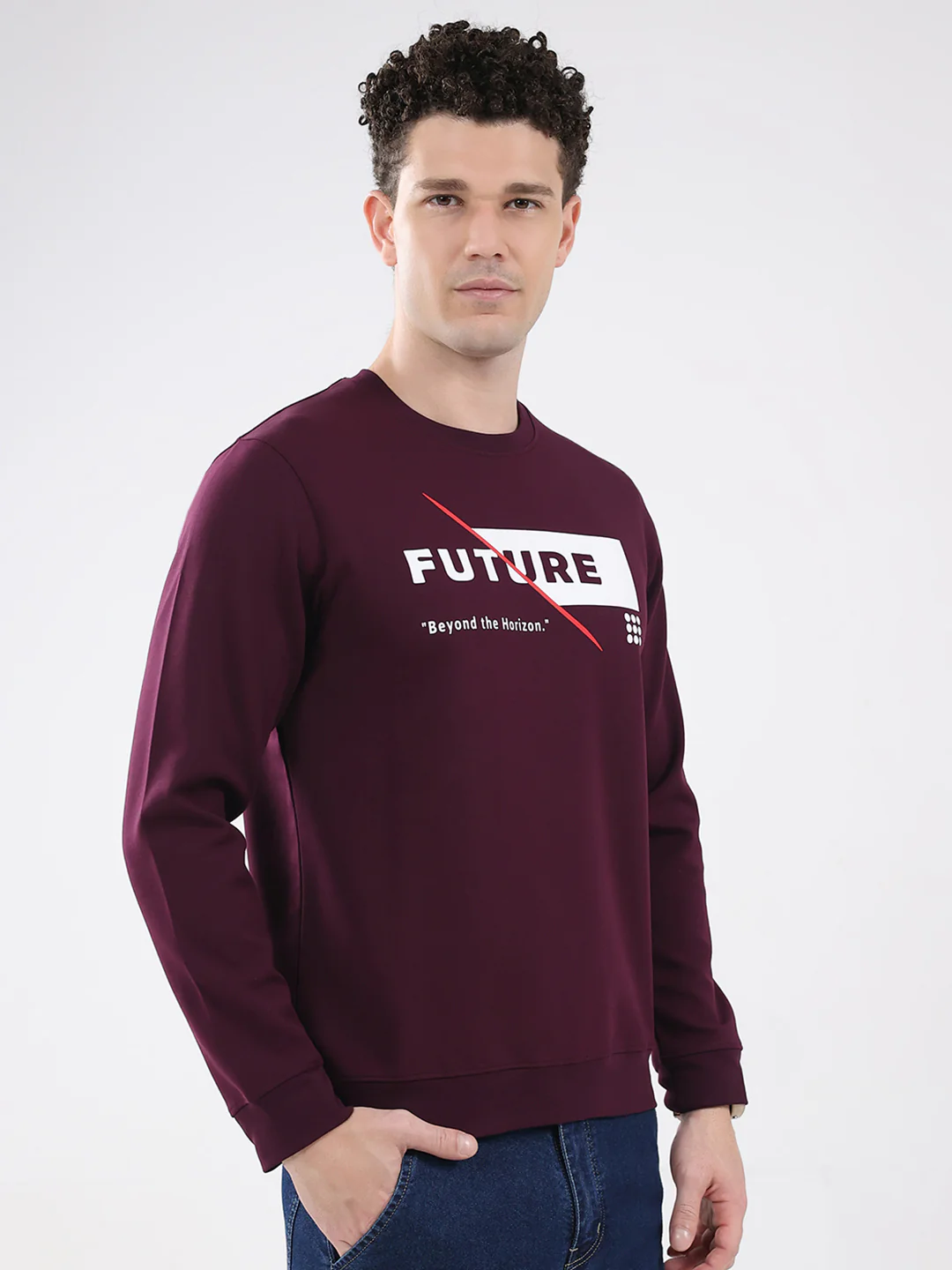 Rock.it Men Maroon Printed Round Neck Full Sleeve Sweatshirt - Image 4